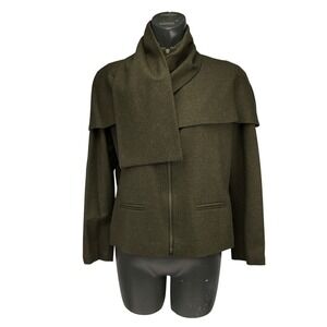 OLSEN COLLECTION Capelet Scarf Funnel Neck Zip Front Olive Green Stretch Jacket